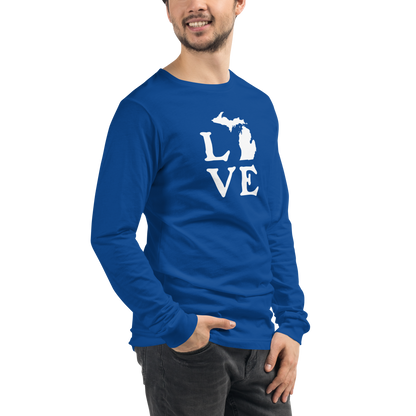 Michigan 'Love' T-Shirt (Woodcut Font) | Unisex Long Sleeve