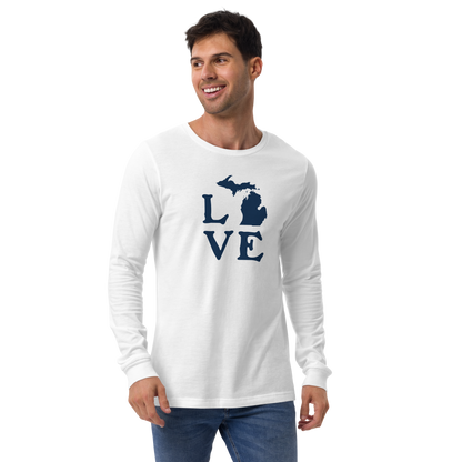 Michigan 'Love' T-Shirt (Woodcut Font) | Unisex Long Sleeve