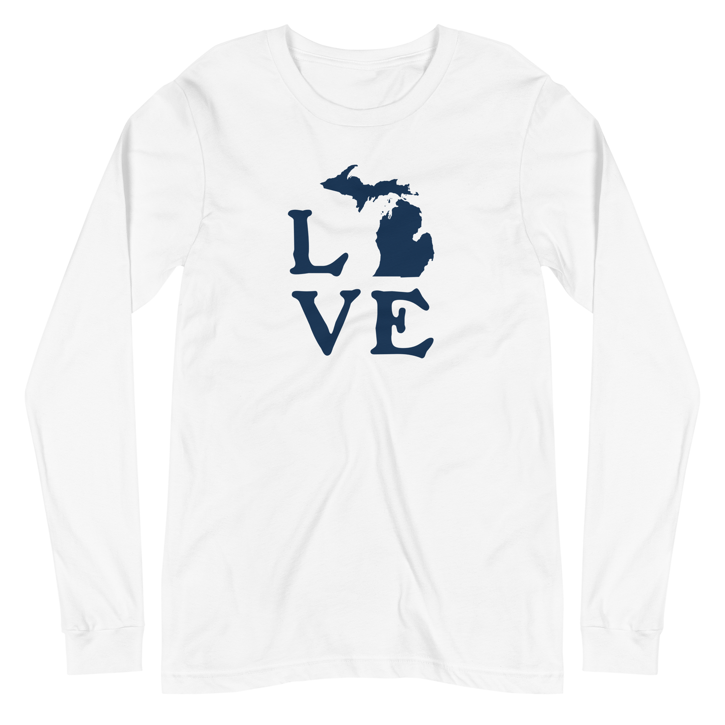 Michigan 'Love' T-Shirt (Woodcut Font) | Unisex Long Sleeve