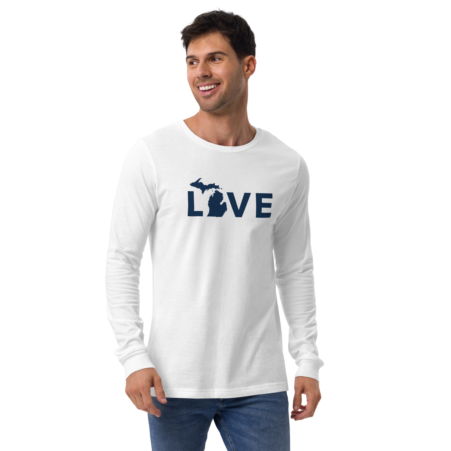 Michigan 'Love' T-Shirt (Geometric Sans Font - Gold/Navy) | Unisex Long Sleeve