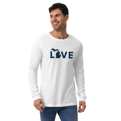 Michigan 'Love' T-Shirt (Geometric Sans Font - Gold/Navy) | Unisex Long Sleeve