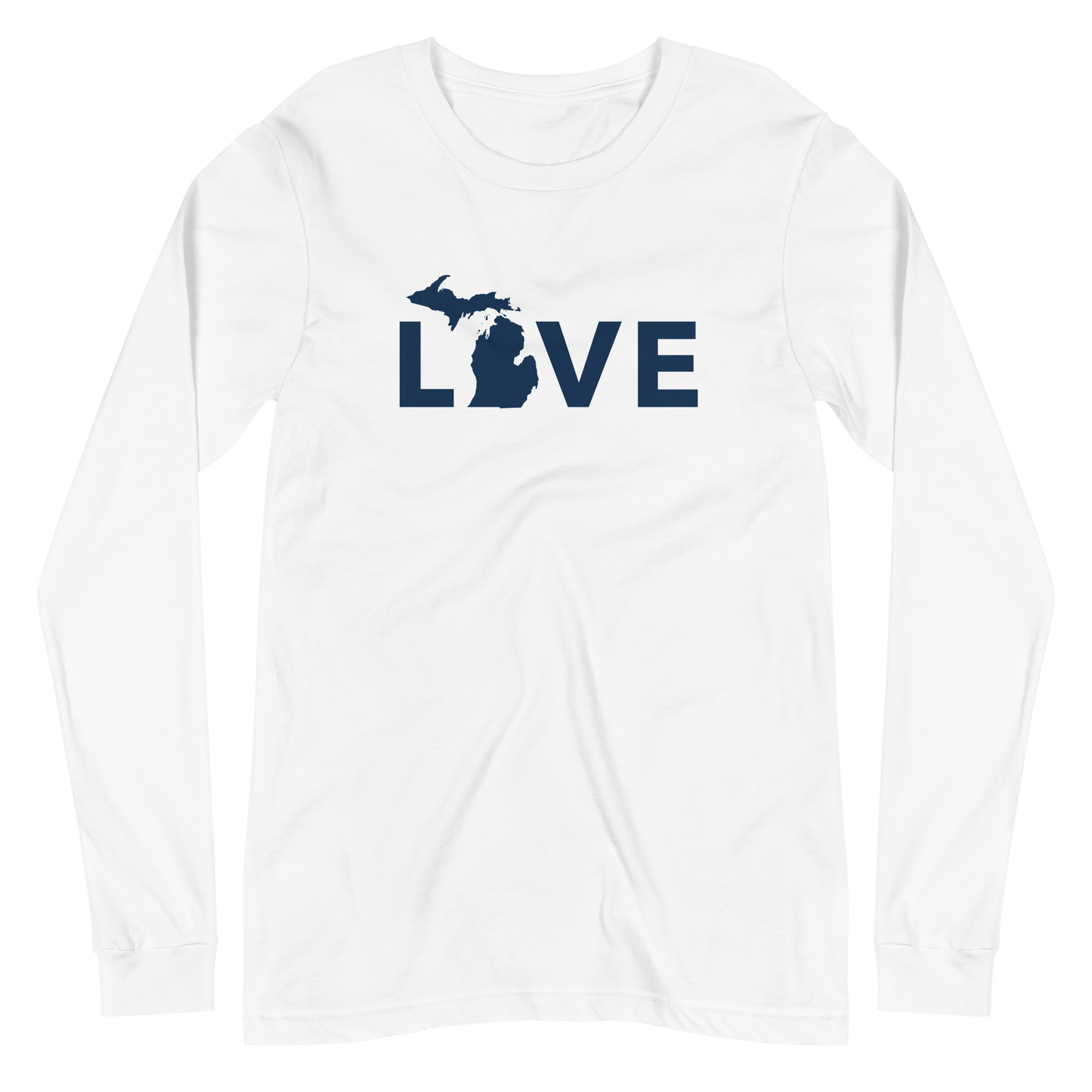 Michigan 'Love' T-Shirt (Geometric Sans Font - Gold/Navy) | Unisex Long Sleeve