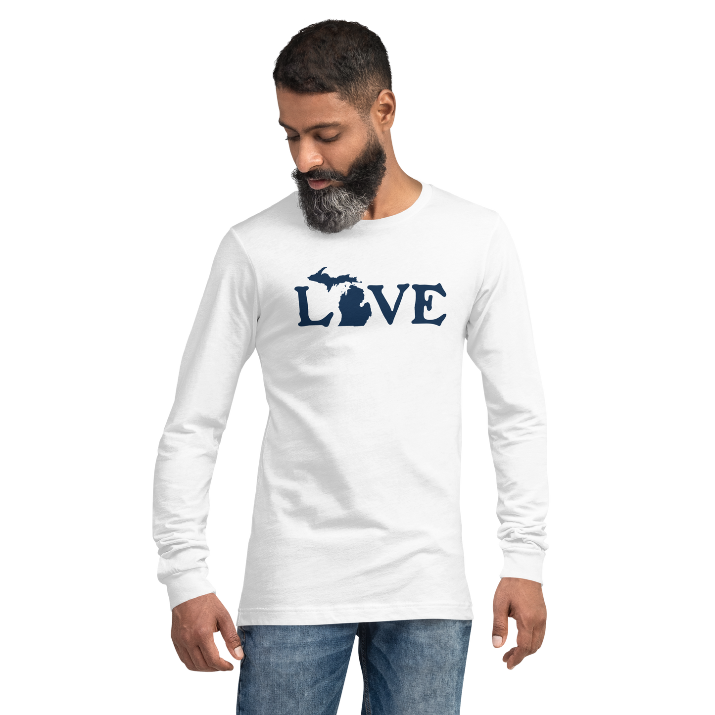 Michigan 'Love' T-Shirt (Woodcut Font) | Unisex Long Sleeve