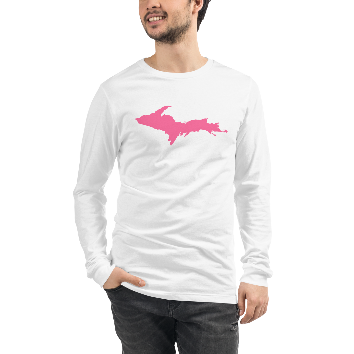 Michigan Upper Peninsula T-Shirt (w/ Pink UP Outline) | Unisex Long Sleeve