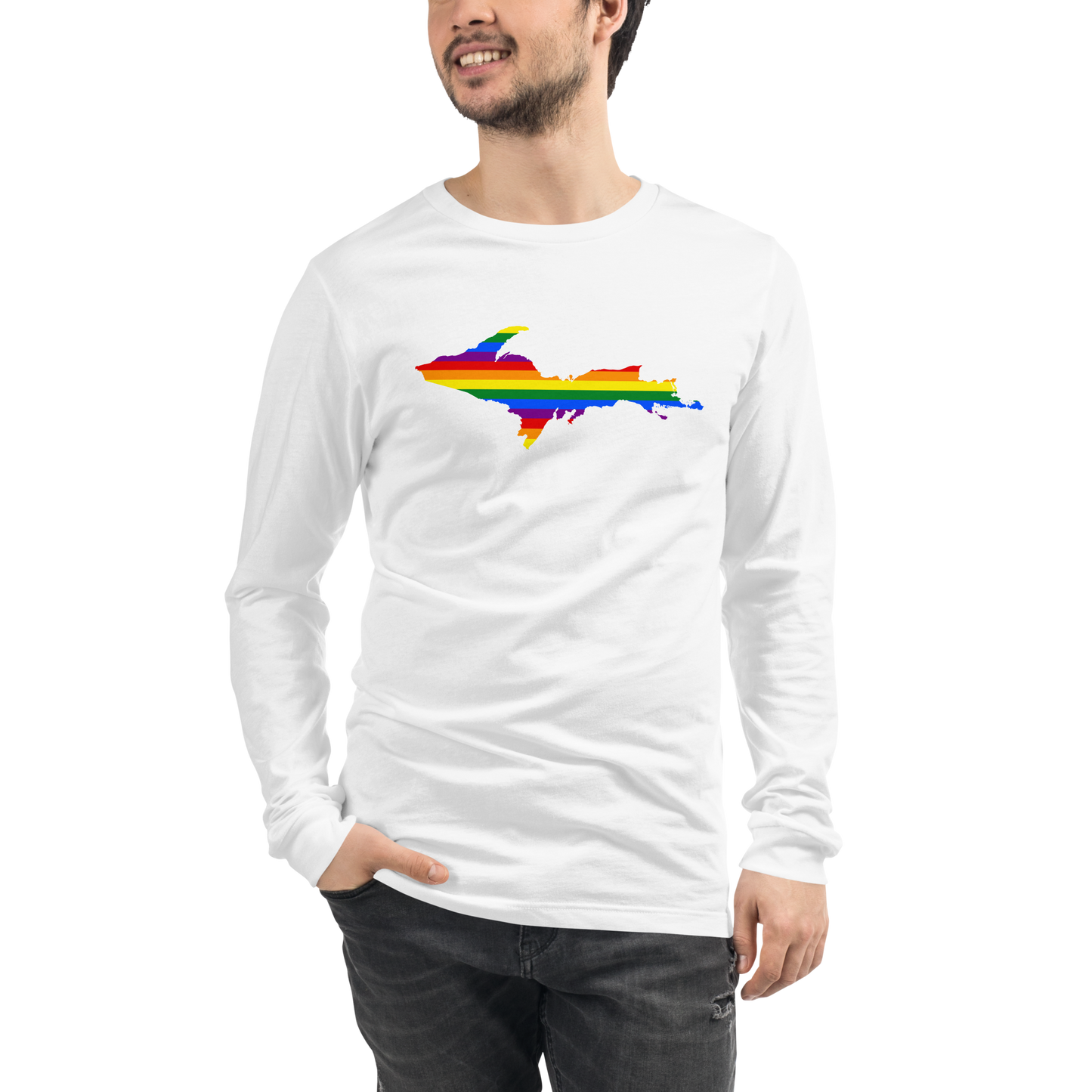 Michigan Upper Peninsula T-Shirt (w/ UP Pride Flag Outline) | Unisex Long Sleeve