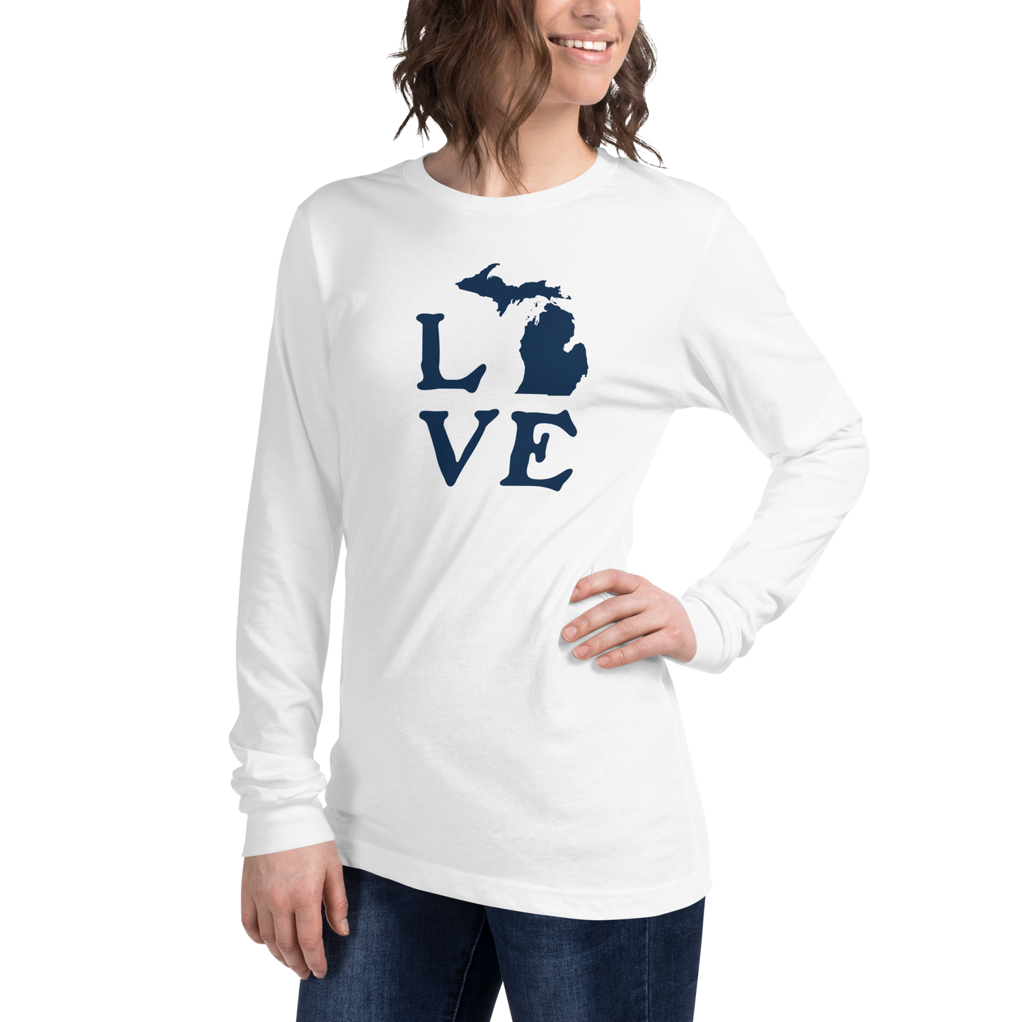 Michigan 'Love' T-Shirt (Woodcut Font) | Unisex Long Sleeve