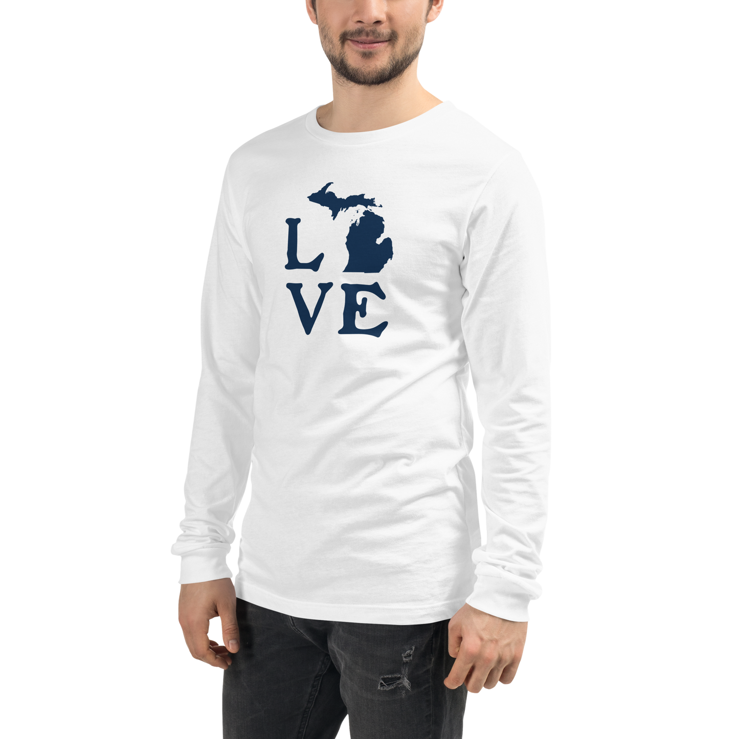 Michigan 'Love' T-Shirt (Woodcut Font) | Unisex Long Sleeve