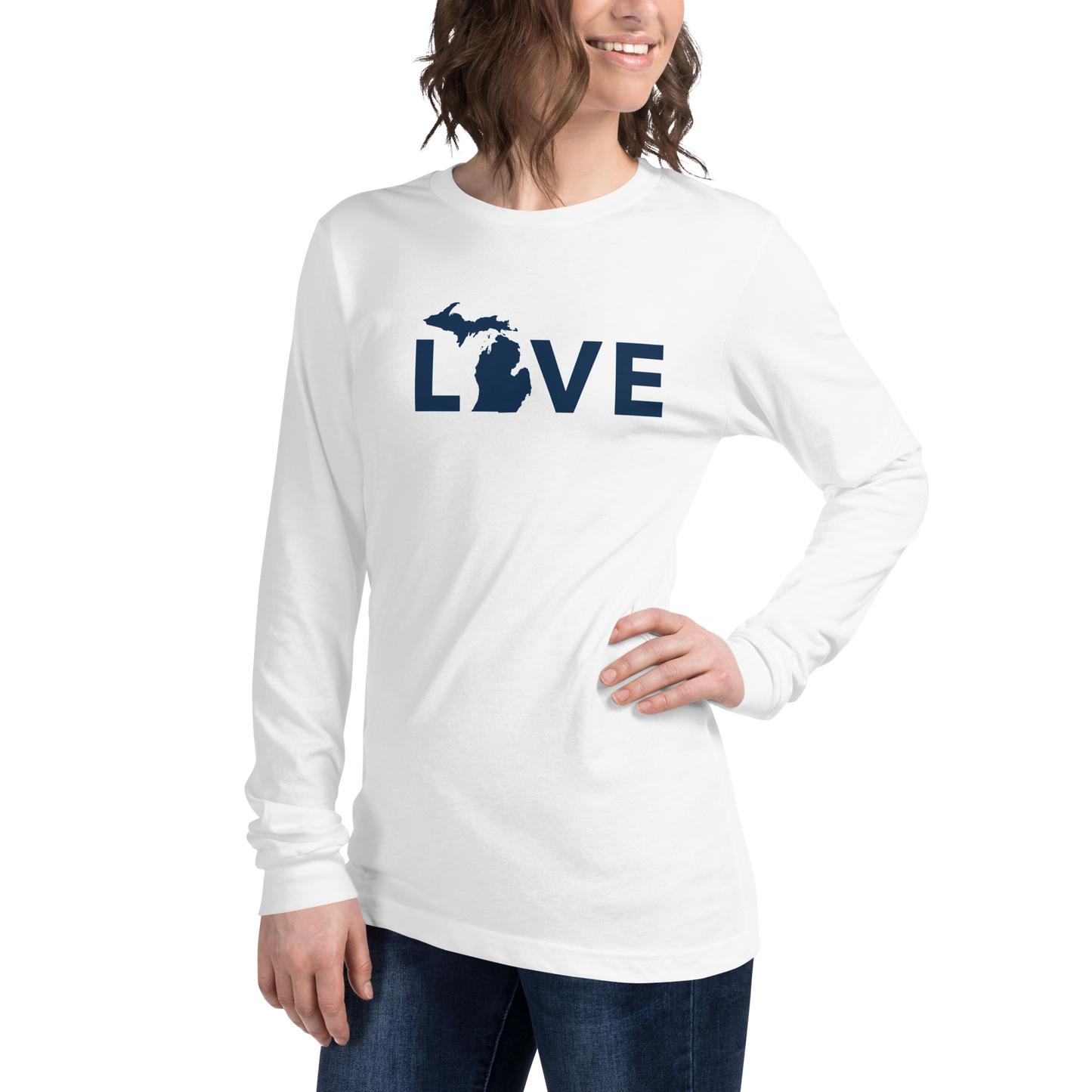 Michigan 'Love' T-Shirt (Geometric Sans Font - Gold/Navy) | Unisex Long Sleeve