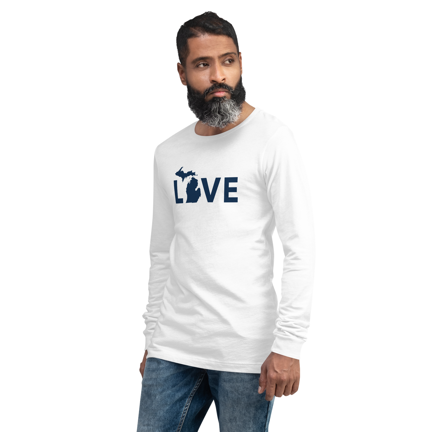 Michigan 'Love' T-Shirt (Geometric Sans Font - Gold/Navy) | Unisex Long Sleeve