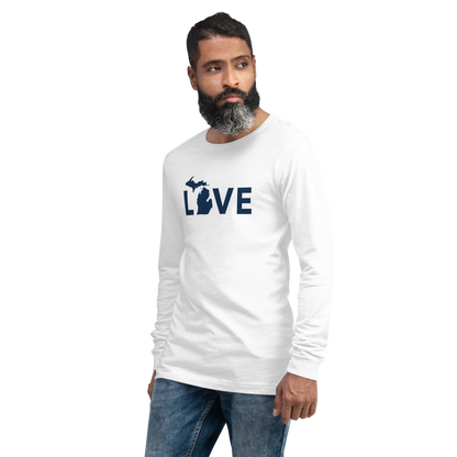 Michigan 'Love' T-Shirt (Geometric Sans Font - Gold/Navy) | Unisex Long Sleeve