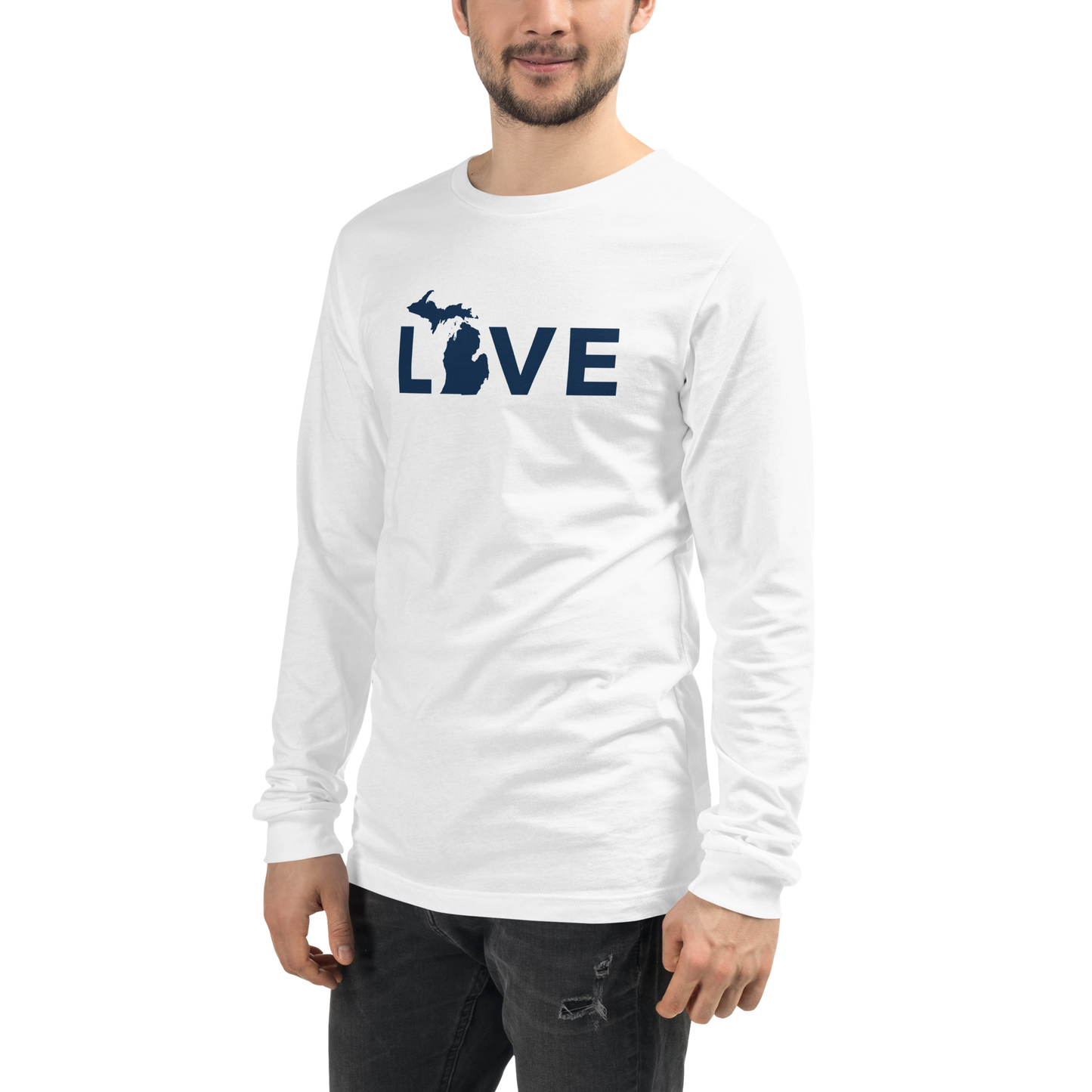 Michigan 'Love' T-Shirt (Geometric Sans Font - Gold/Navy) | Unisex Long Sleeve