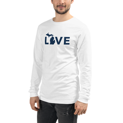 Michigan 'Love' T-Shirt (Geometric Sans Font - Gold/Navy) | Unisex Long Sleeve