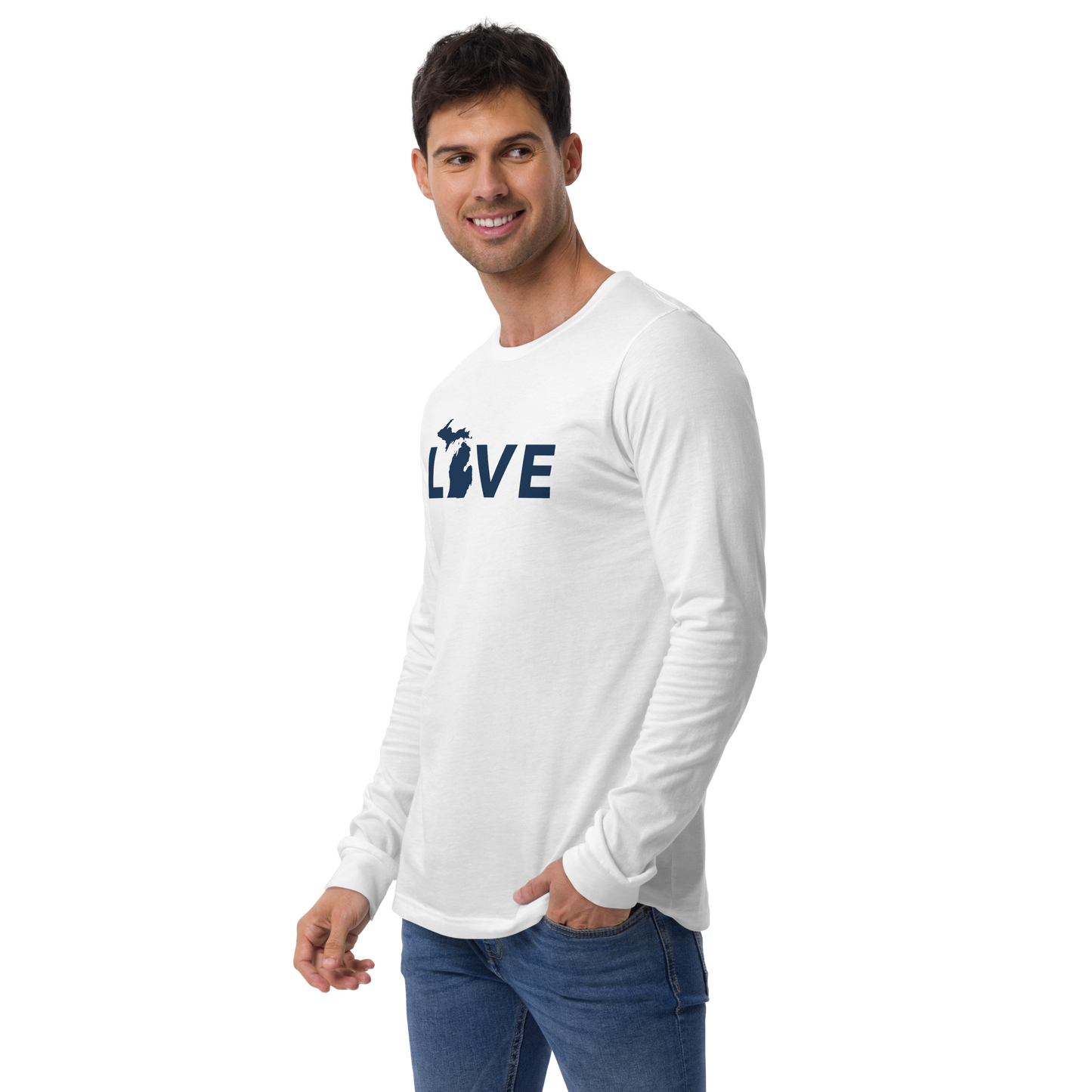 Michigan 'Love' T-Shirt (Geometric Sans Font - Gold/Navy) | Unisex Long Sleeve