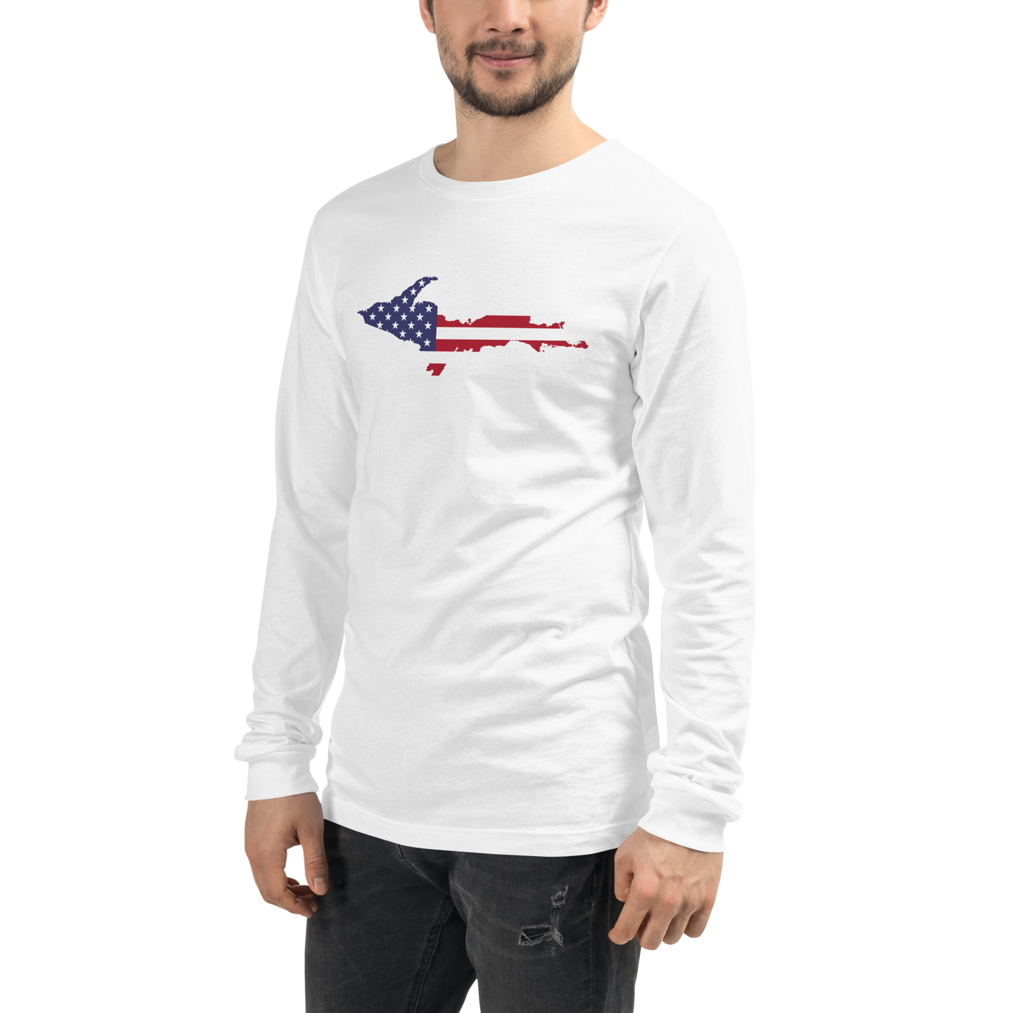 Michigan Upper Peninsula T-Shirt (w/ UP USA Flag Outline) | Unisex Long Sleeve