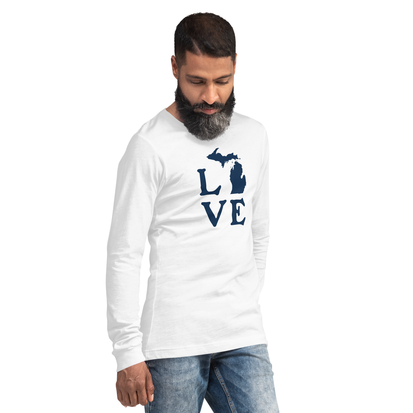 Michigan 'Love' T-Shirt (Woodcut Font) | Unisex Long Sleeve