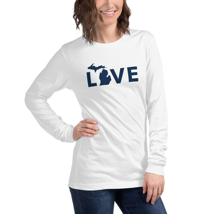 Michigan 'Love' T-Shirt (Geometric Sans Font - Gold/Navy) | Unisex Long Sleeve