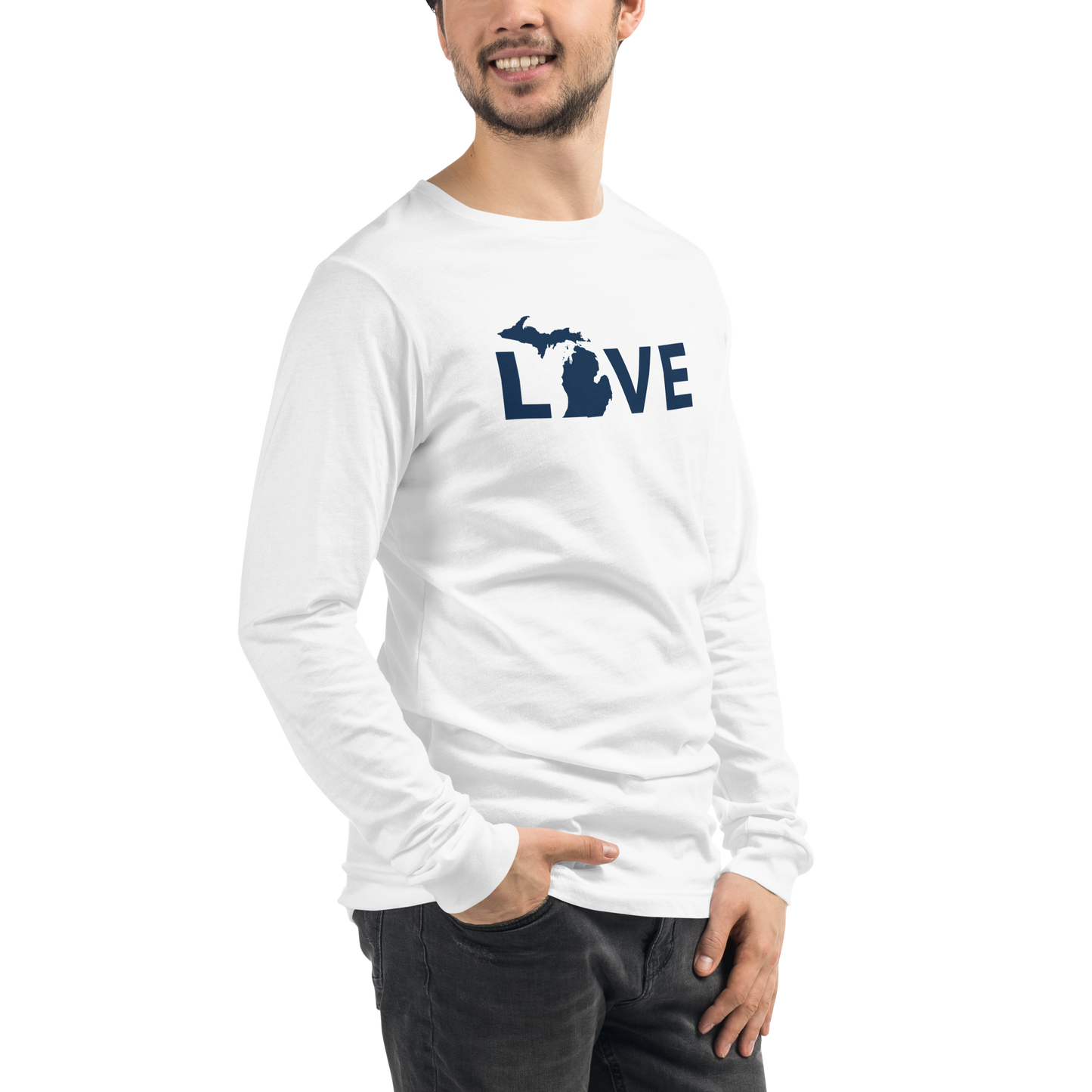 Michigan 'Love' T-Shirt (Geometric Sans Font - Gold/Navy) | Unisex Long Sleeve