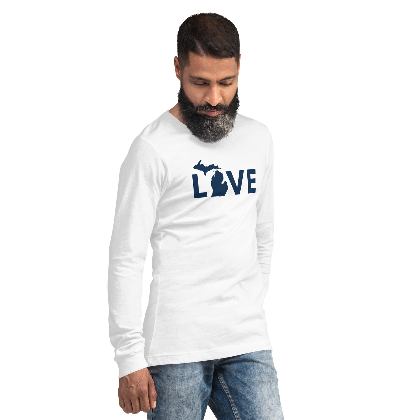 Michigan 'Love' T-Shirt (Geometric Sans Font - Gold/Navy) | Unisex Long Sleeve