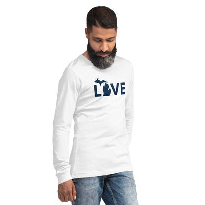 Michigan 'Love' T-Shirt (Geometric Sans Font - Gold/Navy) | Unisex Long Sleeve