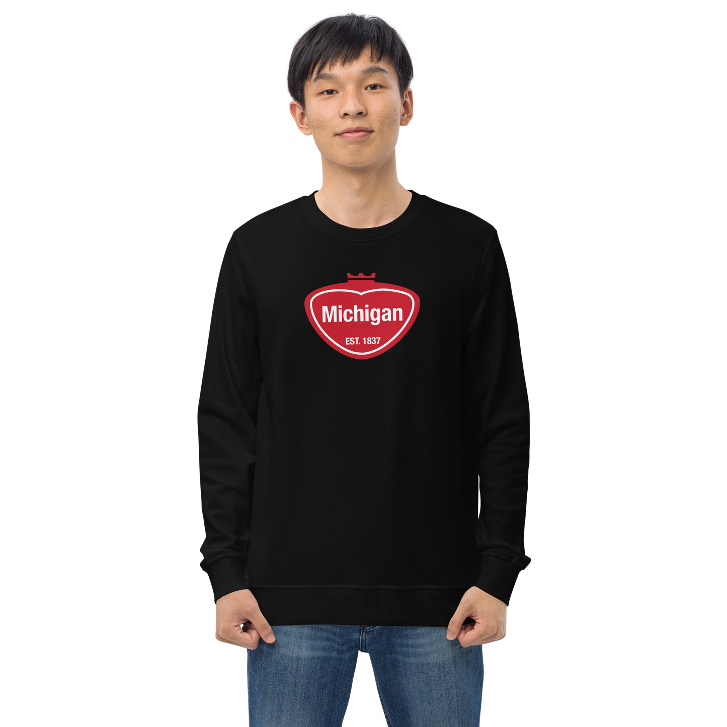 'Michigan EST 1837' Organic Sweatshirt (Local Sodapop Parody)