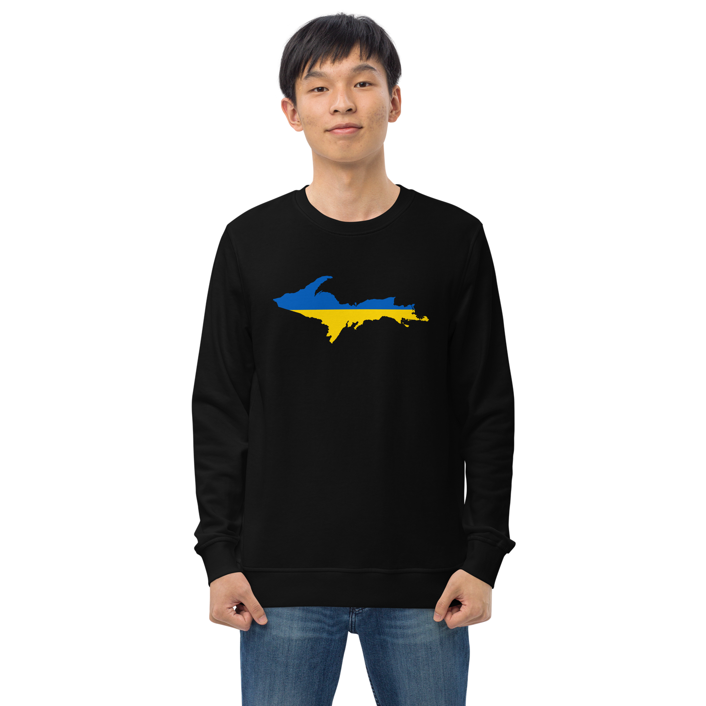 Michigan Upper Peninsula Sweatshirt (w/ Ukraine Flag Outline) | Unisex Organic