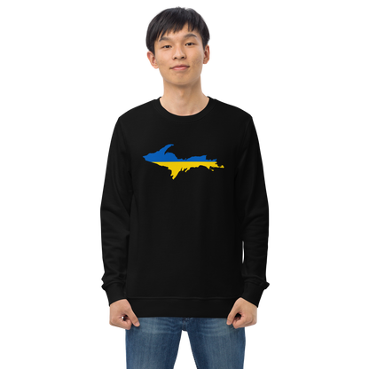 Michigan Upper Peninsula Sweatshirt (w/ Ukraine Flag Outline) | Unisex Organic