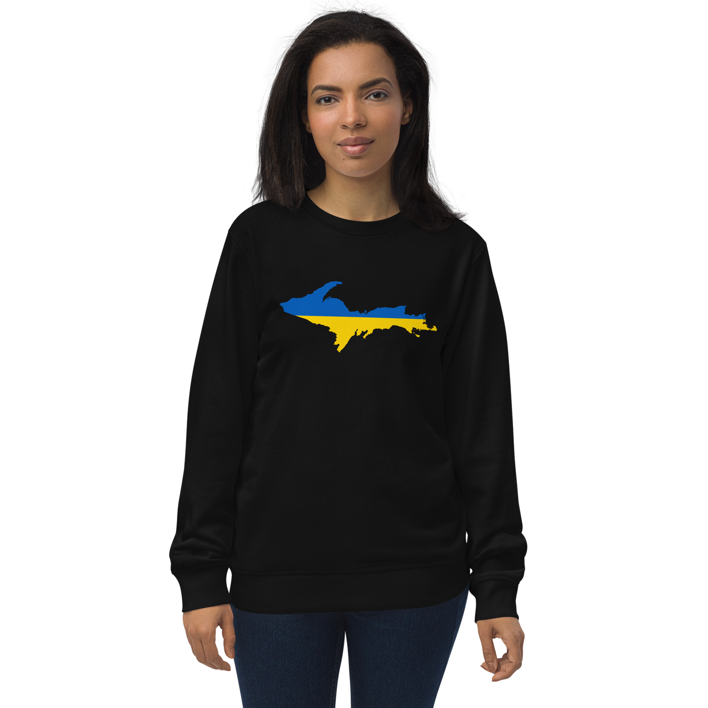 Michigan Upper Peninsula Sweatshirt (w/ Ukraine Flag Outline) | Unisex Organic