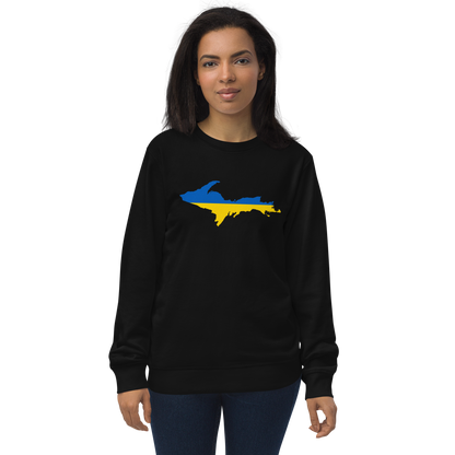 Michigan Upper Peninsula Sweatshirt (w/ Ukraine Flag Outline) | Unisex Organic