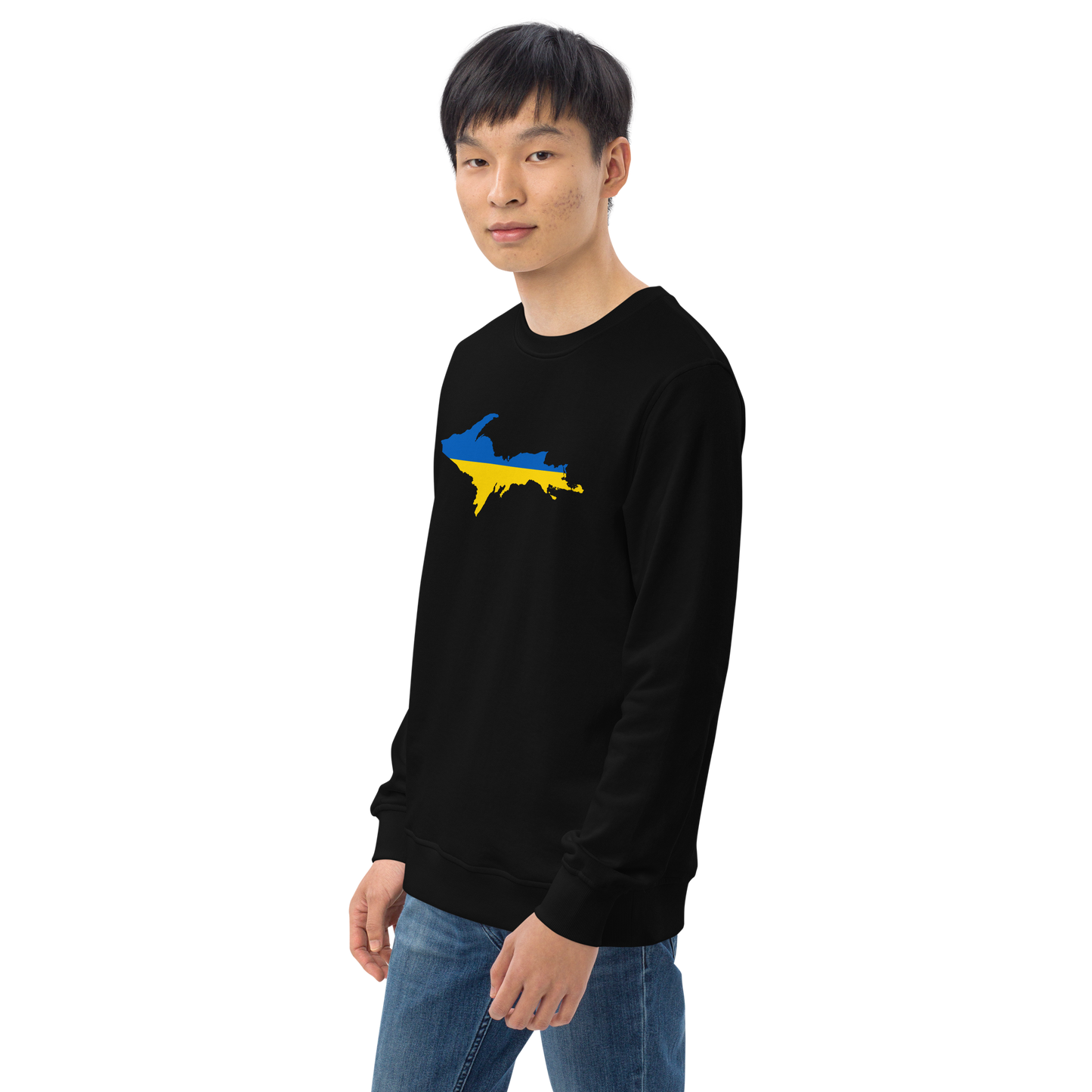 Michigan Upper Peninsula Sweatshirt (w/ Ukraine Flag Outline) | Unisex Organic