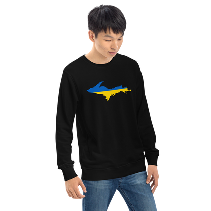 Michigan Upper Peninsula Sweatshirt (w/ Ukraine Flag Outline) | Unisex Organic