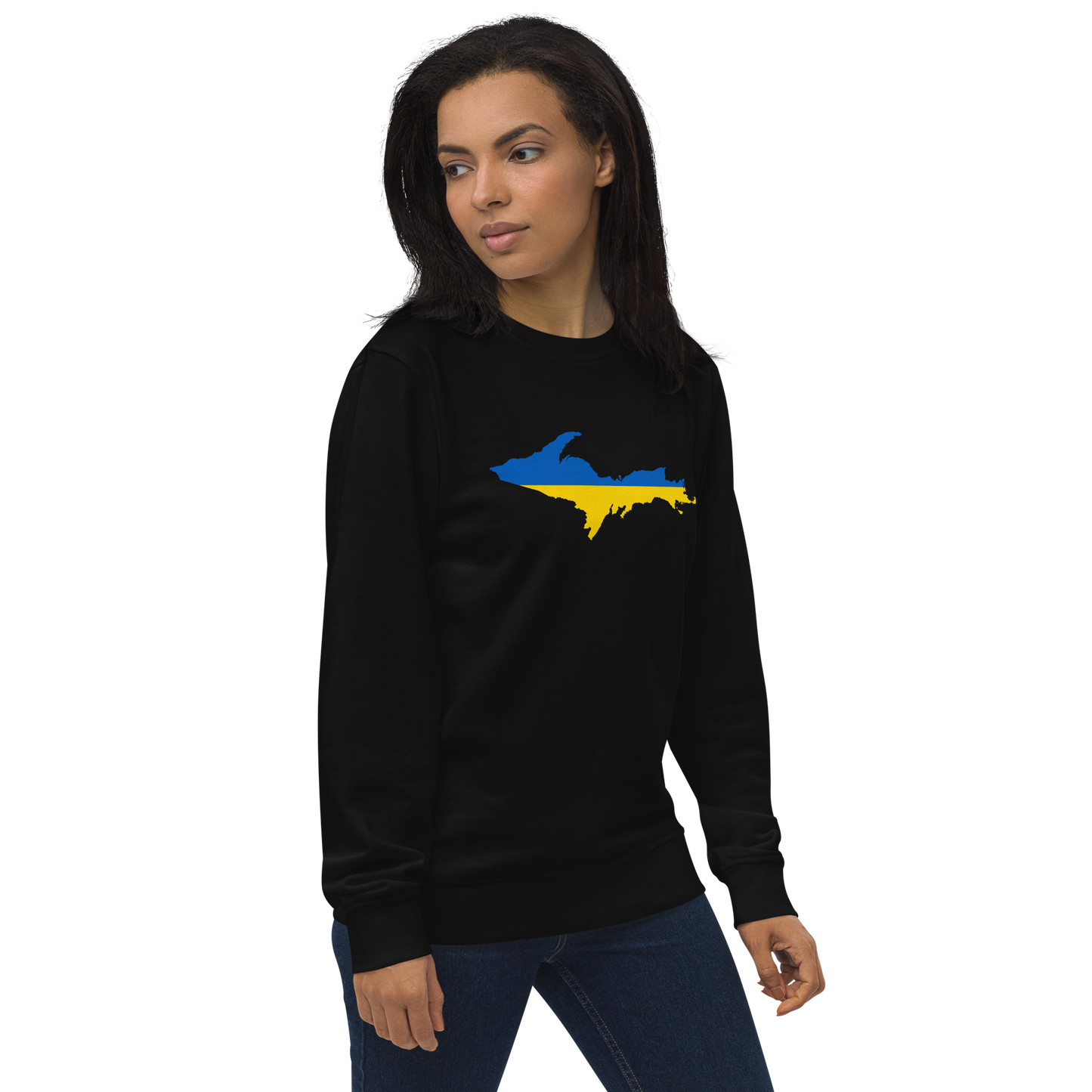 Michigan Upper Peninsula Sweatshirt (w/ Ukraine Flag Outline) | Unisex Organic