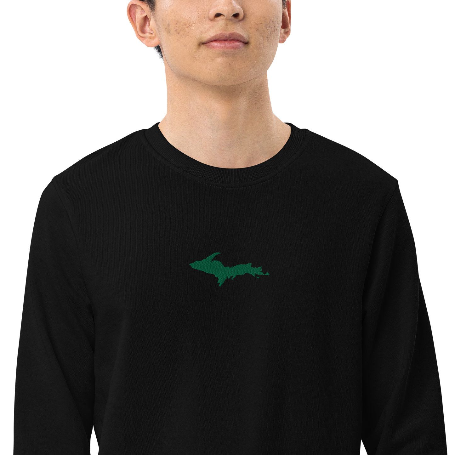 Michigan Upper Peninsula Sweatshirt (w/ Embroidered Green UP Outline) | Unisex Organic