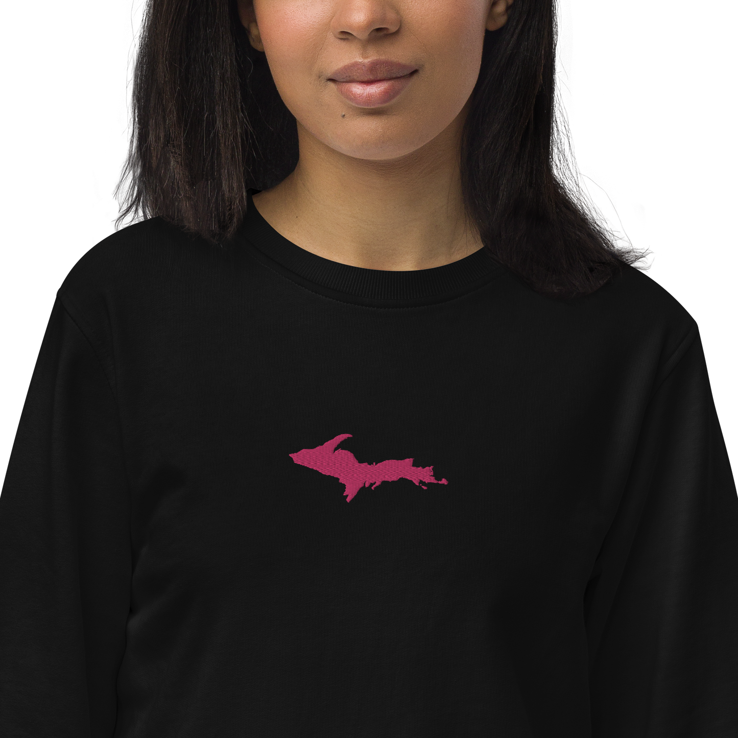 Michigan Upper Peninsula Sweatshirt (w/ Embroidered Pink UP Outline) | Unisex Organic