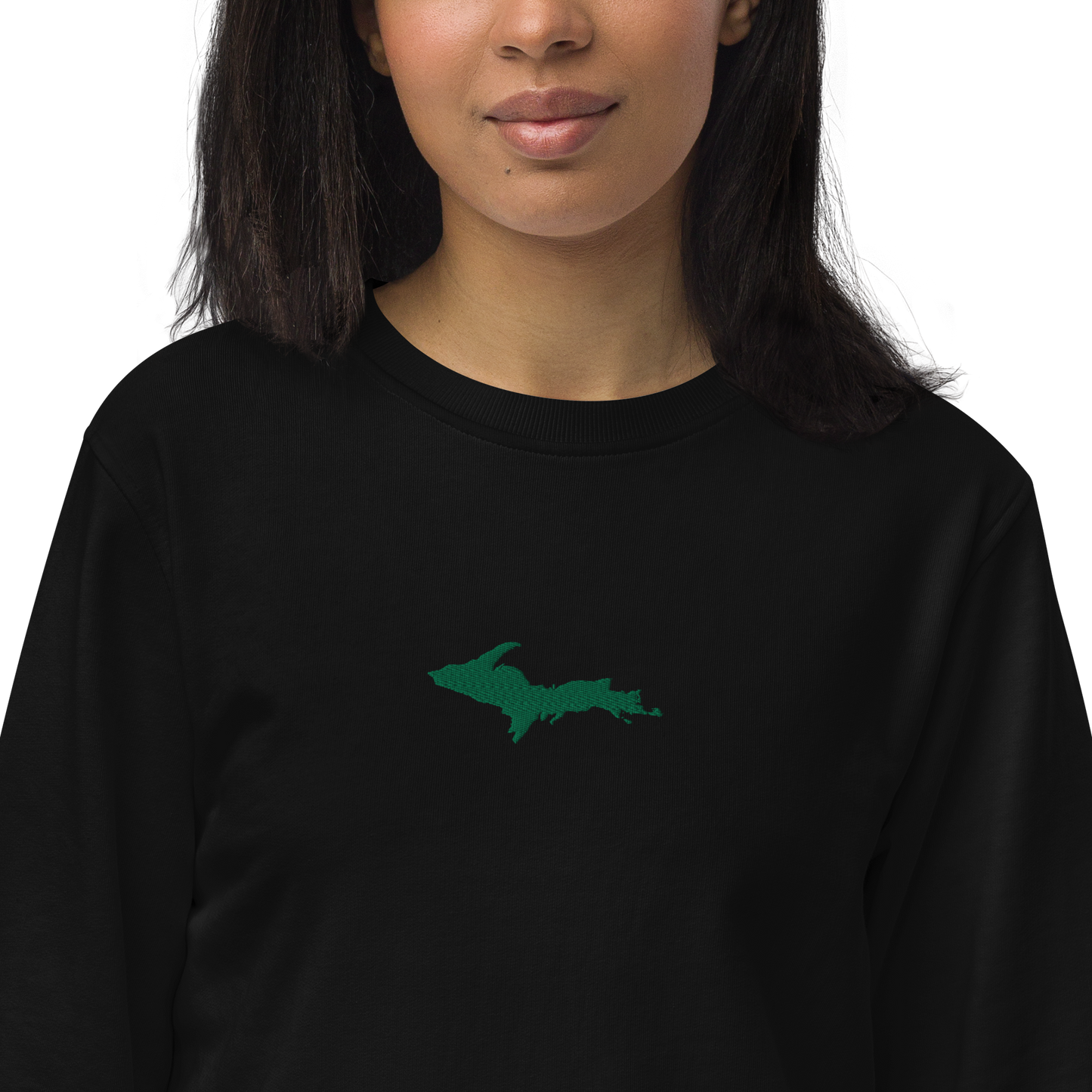 Michigan Upper Peninsula Sweatshirt (w/ Embroidered Green UP Outline) | Unisex Organic