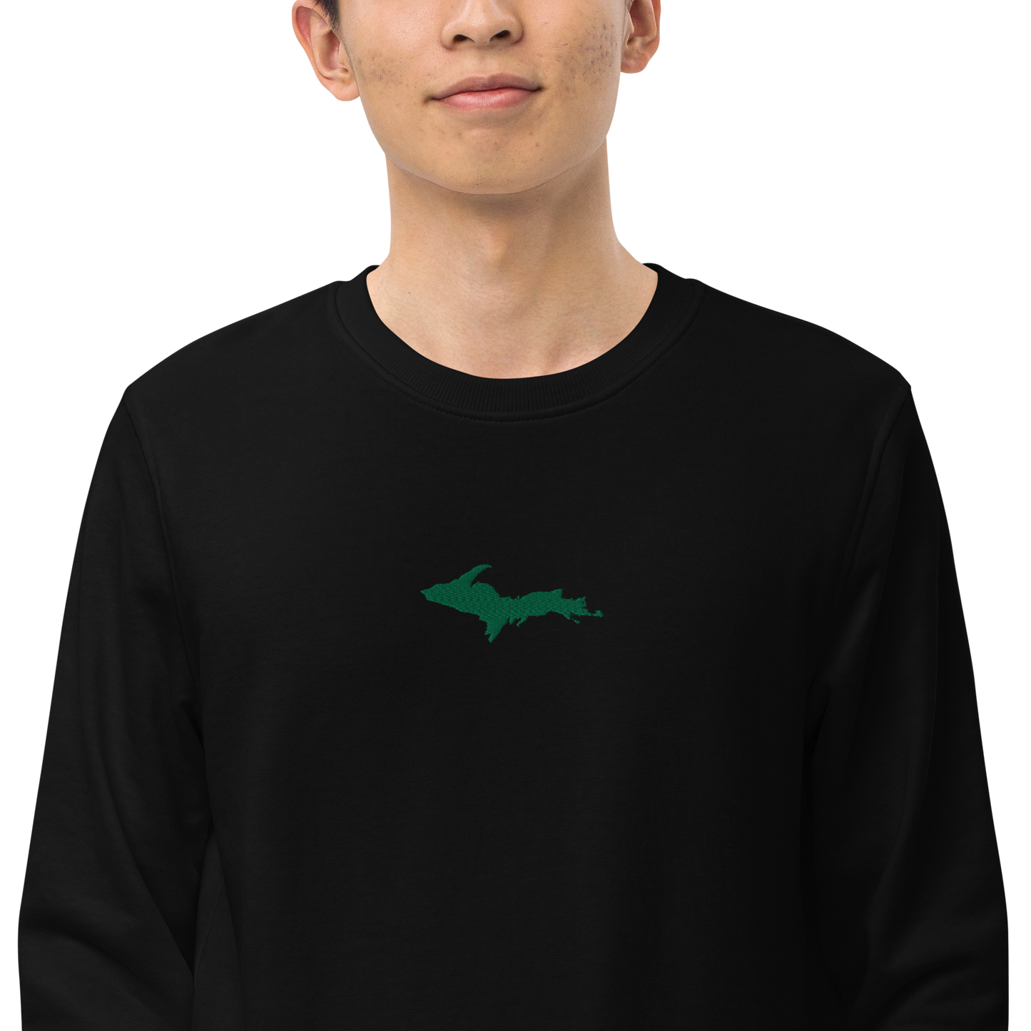 Michigan Upper Peninsula Sweatshirt (w/ Embroidered Green UP Outline) | Unisex Organic