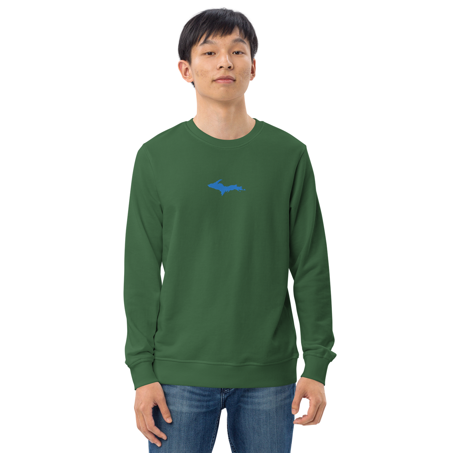 Michigan Upper Peninsula Sweatshirt (w/ Embroidered Azure UP Outline) | Unisex Organic