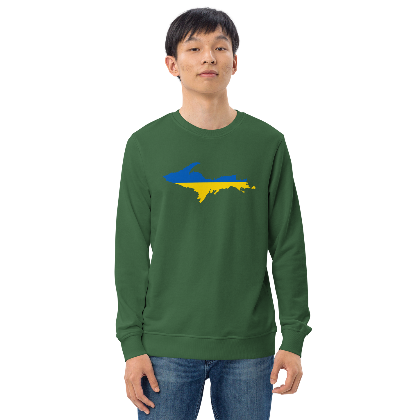 Michigan Upper Peninsula Sweatshirt (w/ Ukraine Flag Outline) | Unisex Organic