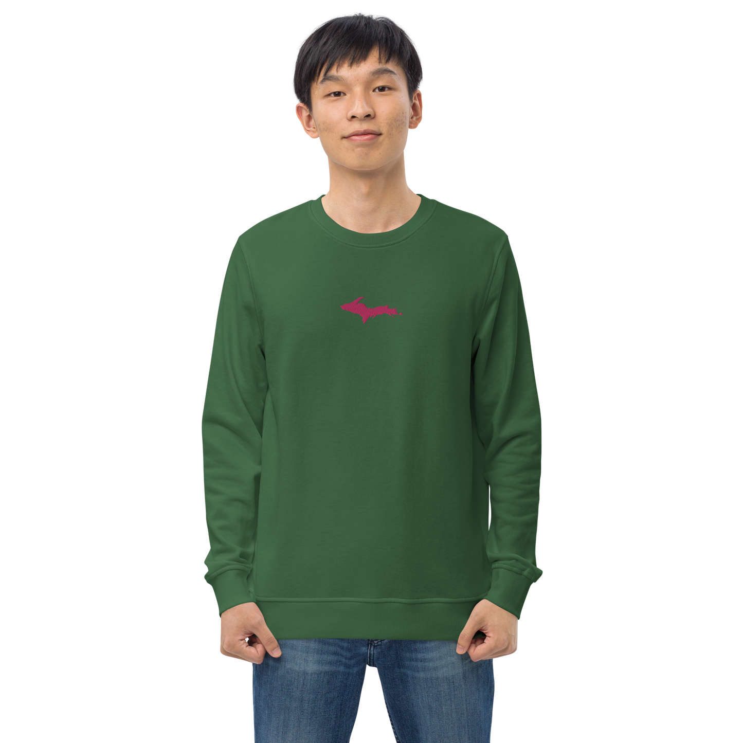 Michigan Upper Peninsula Sweatshirt (w/ Embroidered Pink UP Outline) | Unisex Organic