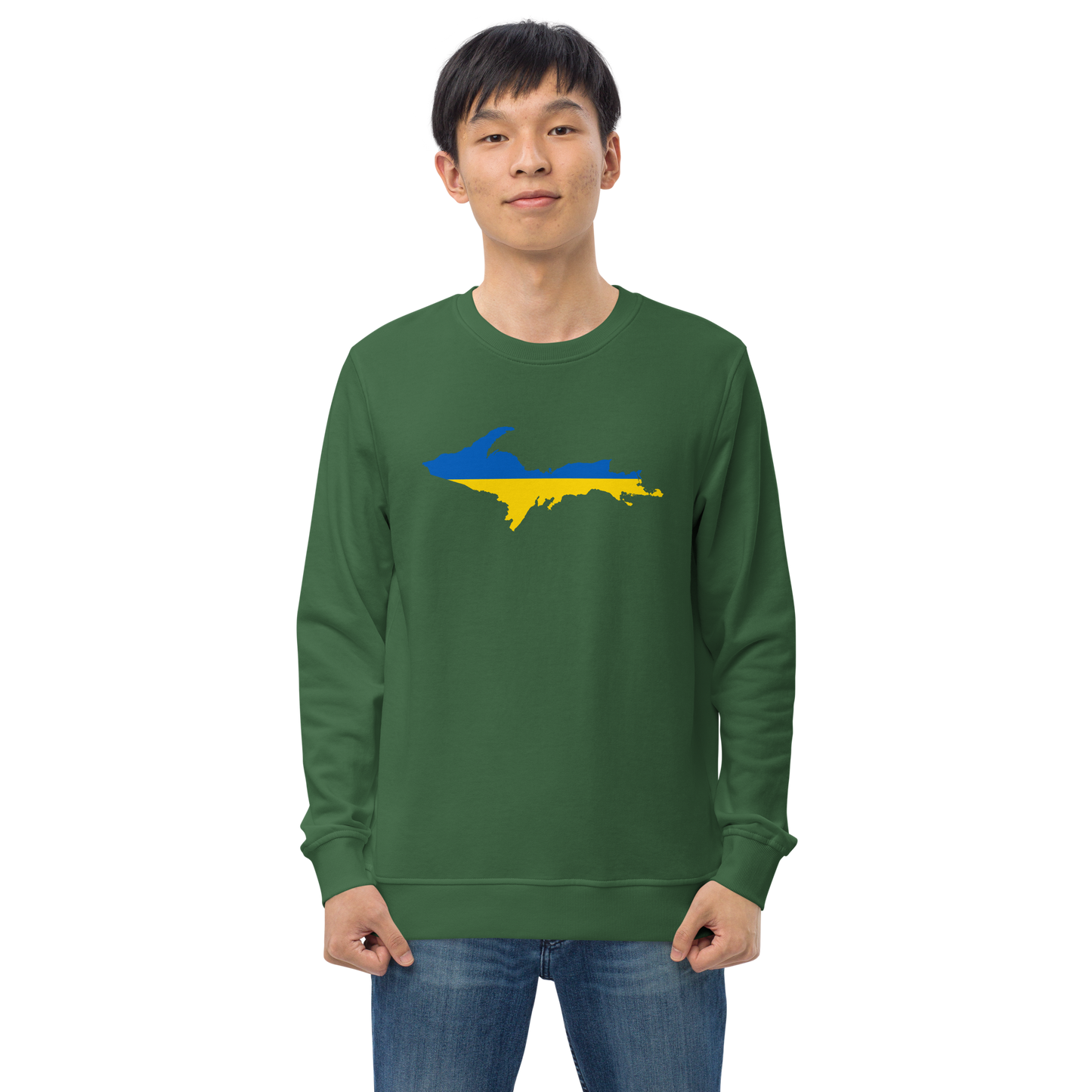 Michigan Upper Peninsula Sweatshirt (w/ Ukraine Flag Outline) | Unisex Organic