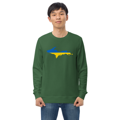 Michigan Upper Peninsula Sweatshirt (w/ Ukraine Flag Outline) | Unisex Organic