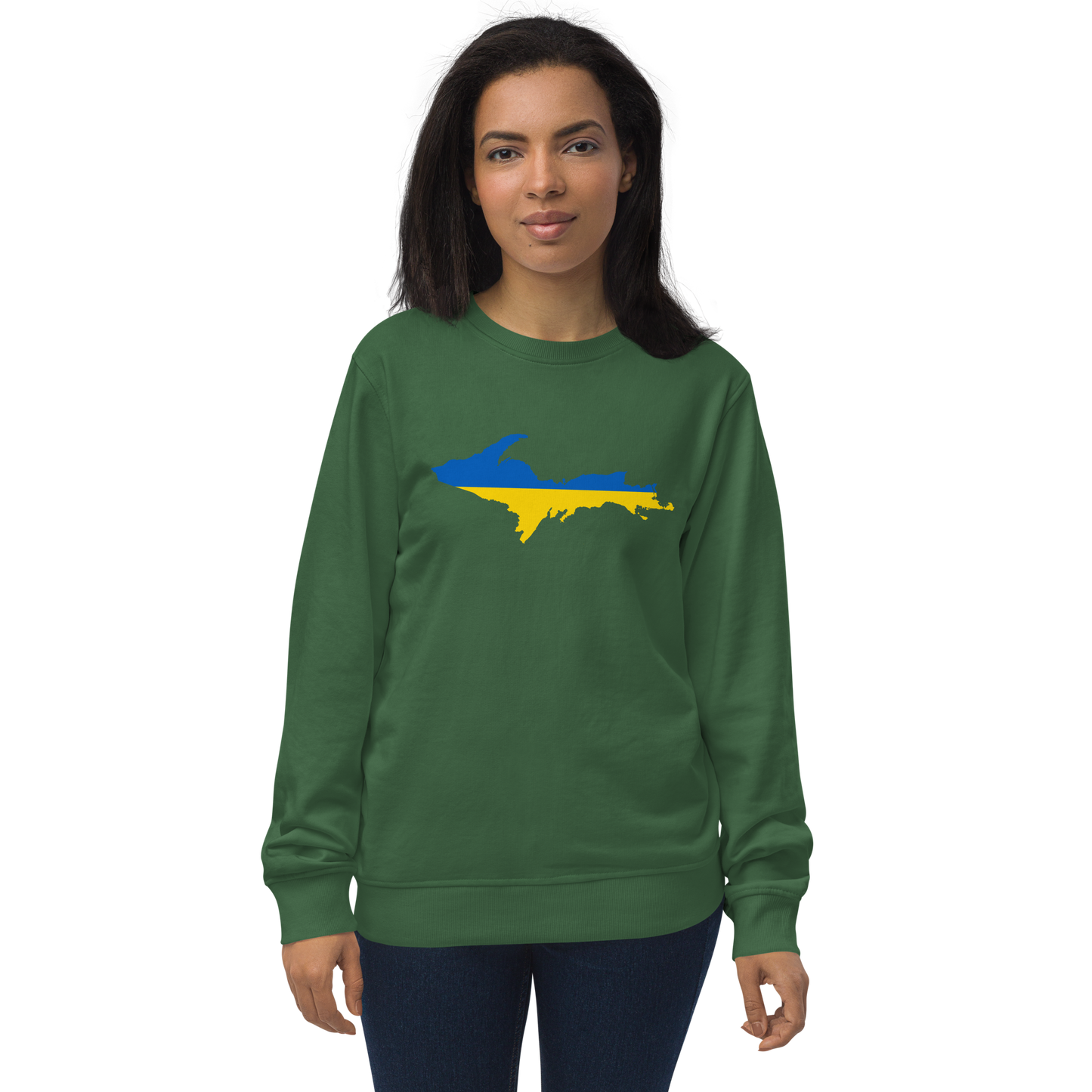 Michigan Upper Peninsula Sweatshirt (w/ Ukraine Flag Outline) | Unisex Organic