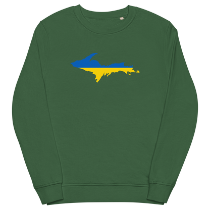 Michigan Upper Peninsula Sweatshirt (w/ Ukraine Flag Outline) | Unisex Organic