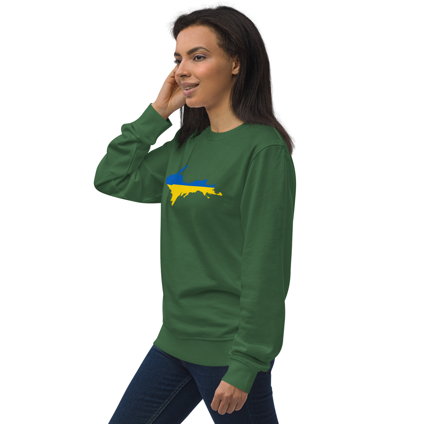 Michigan Upper Peninsula Sweatshirt (w/ Ukraine Flag Outline) | Unisex Organic