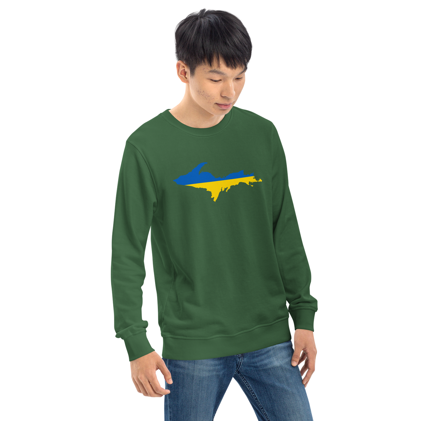 Michigan Upper Peninsula Sweatshirt (w/ Ukraine Flag Outline) | Unisex Organic