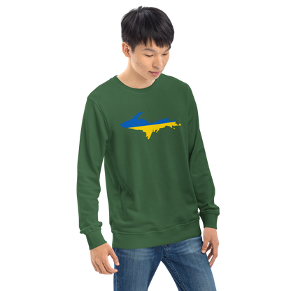 Michigan Upper Peninsula Sweatshirt (w/ Ukraine Flag Outline) | Unisex Organic