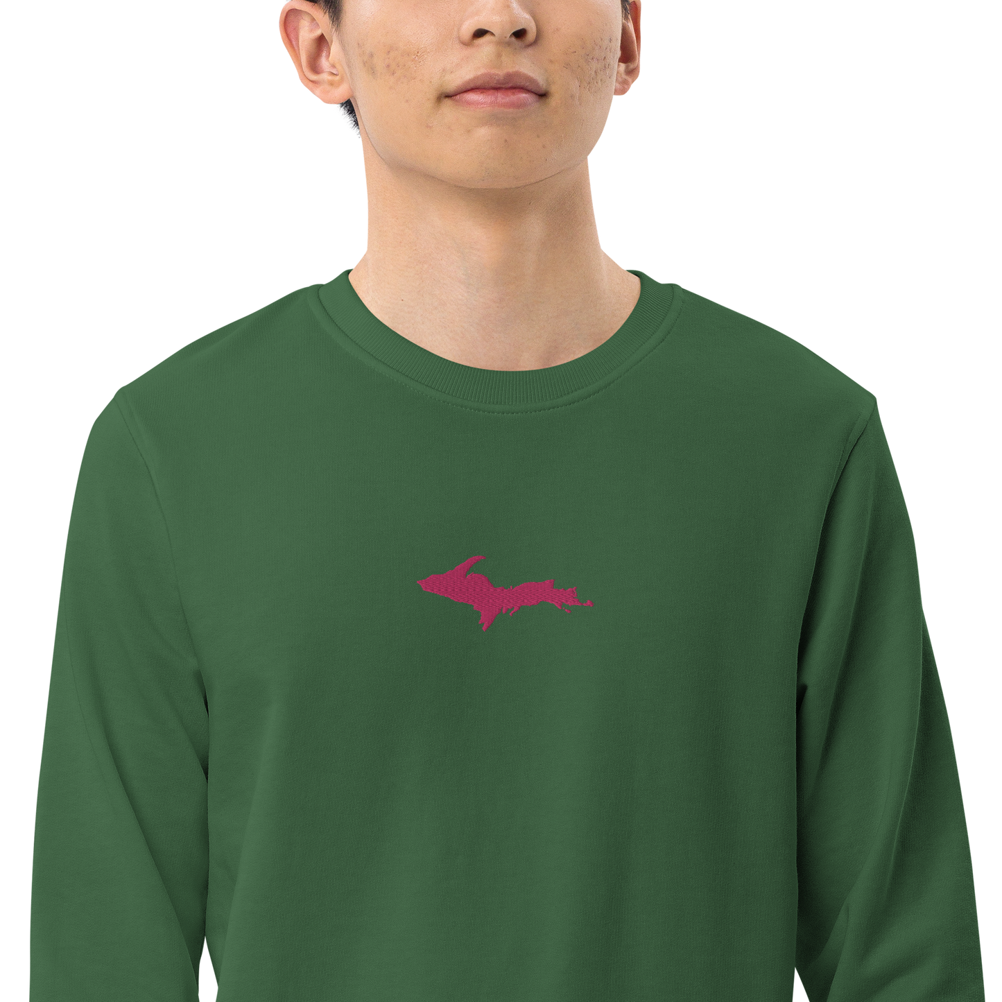 Michigan Upper Peninsula Sweatshirt (w/ Embroidered Pink UP Outline) | Unisex Organic