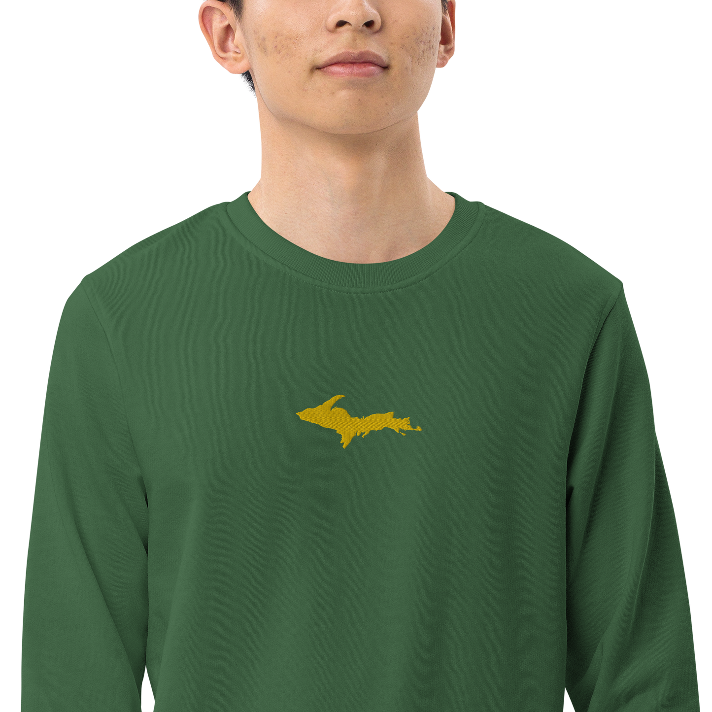 Michigan Upper Peninsula Sweatshirt (w/ Embroidered Gold UP Outline) | Unisex Organic