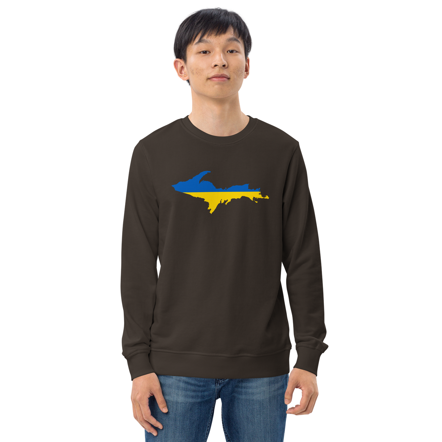 Michigan Upper Peninsula Sweatshirt (w/ Ukraine Flag Outline) | Unisex Organic