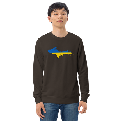 Michigan Upper Peninsula Sweatshirt (w/ Ukraine Flag Outline) | Unisex Organic