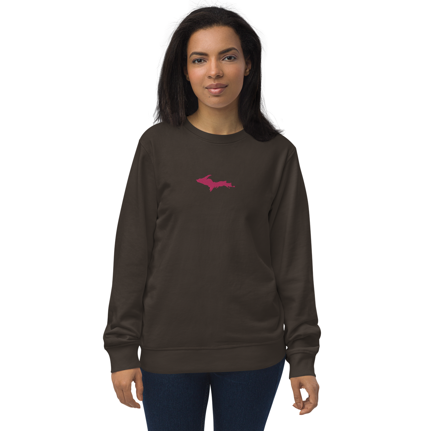 Michigan Upper Peninsula Sweatshirt (w/ Embroidered Pink UP Outline) | Unisex Organic